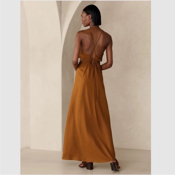 Banana Republic Manon Linen Blend Maxi Cutout Dress Sz 10 - Picture 2 of 15